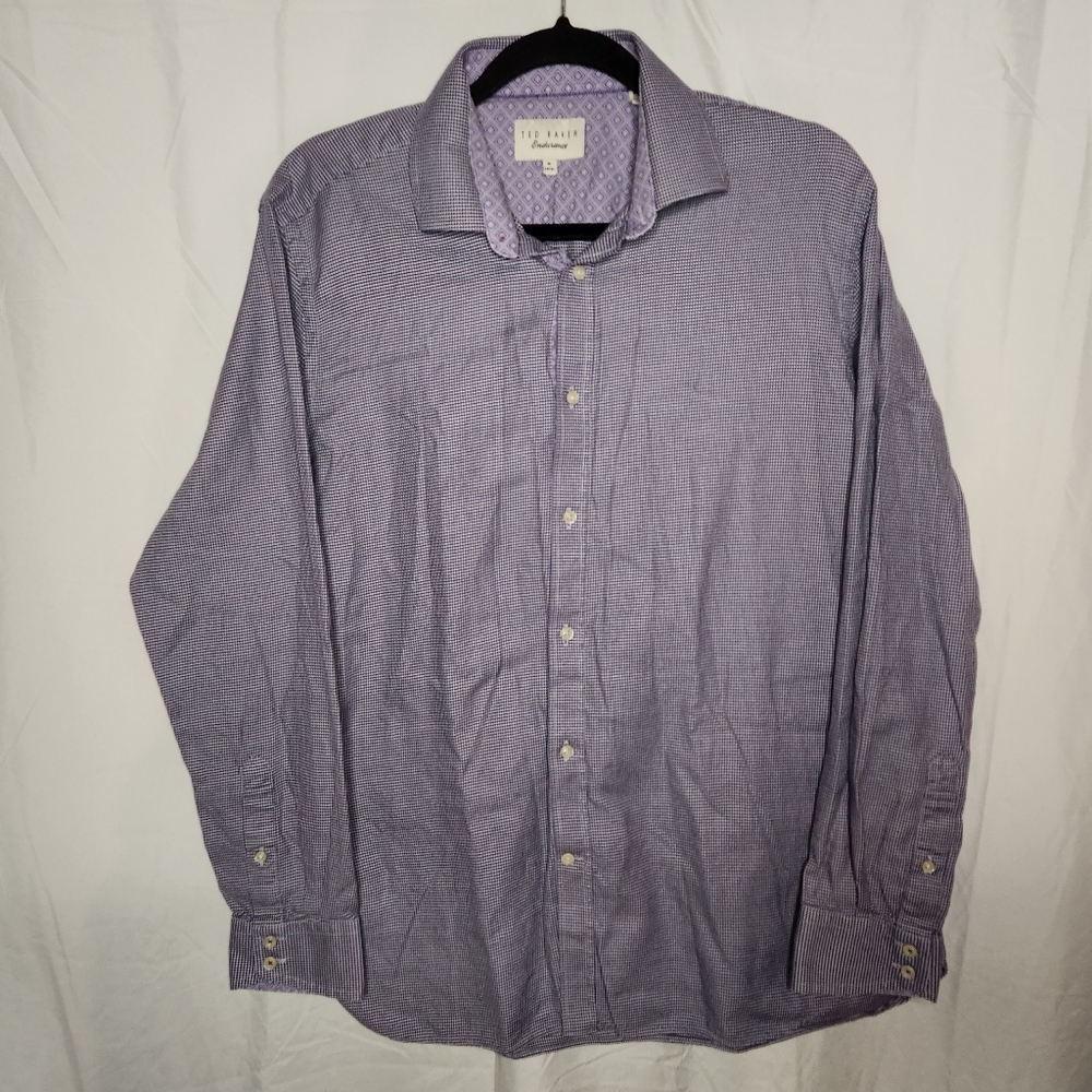 Ted Baker Endurance Mens 16 34/35 Houndstooth Long Sleeve Button Down Shirt Purp